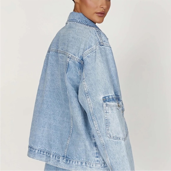 Meshki Oversized Light Denim Jacket Pockets Casual Women’s Size 8 Blue - Picture 3 of 6